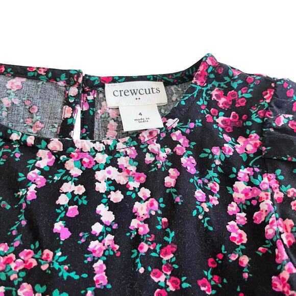 Crewcuts Girls Black  Floral A-Line Tiered Puff Sleeve Dress size 4 - Picture 2 of 7